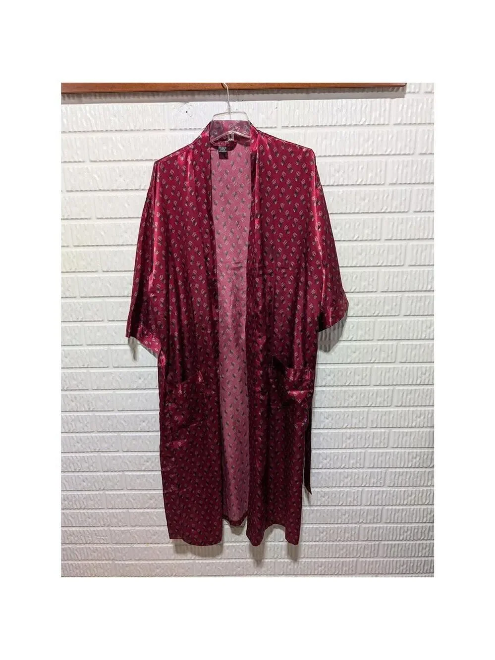 Intimo Men's Elegant Burgundy Satin Belted Robe with Pockets
